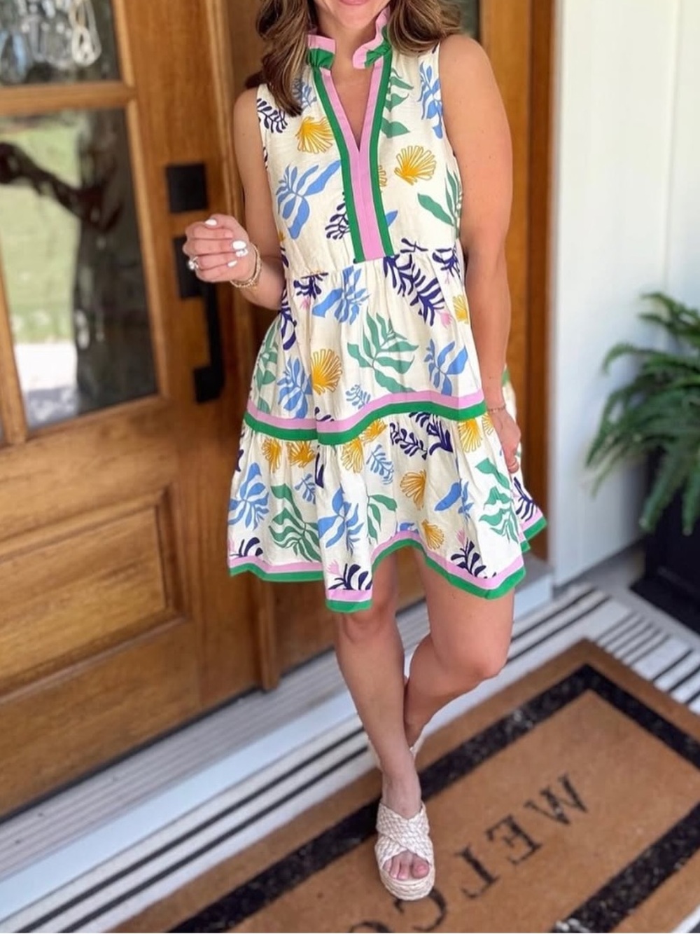 entro Coral Reef Print Mini Dress Sz L w MEASUREMENTS + Pockets
